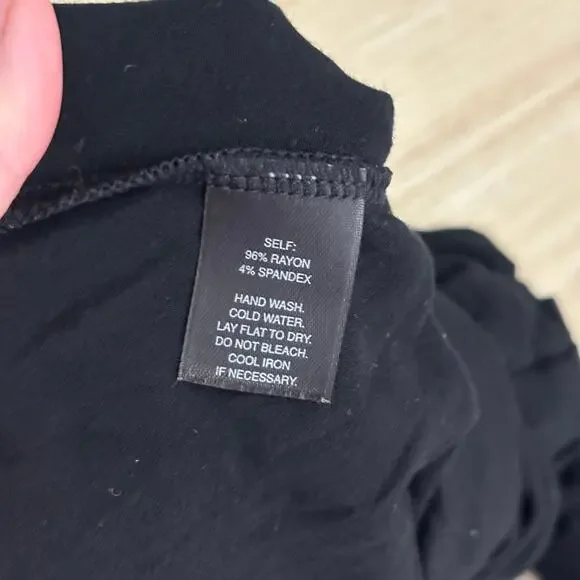 WHBM Top Womens Small Black‎ Wrap Plunge Pleated Blouse Jersey Witchy Career - Picture 9 of 9